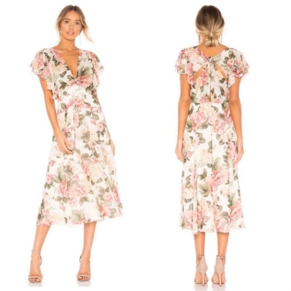 NWT Divine Heritage Twist Back Floral Midi Dress in Ivory